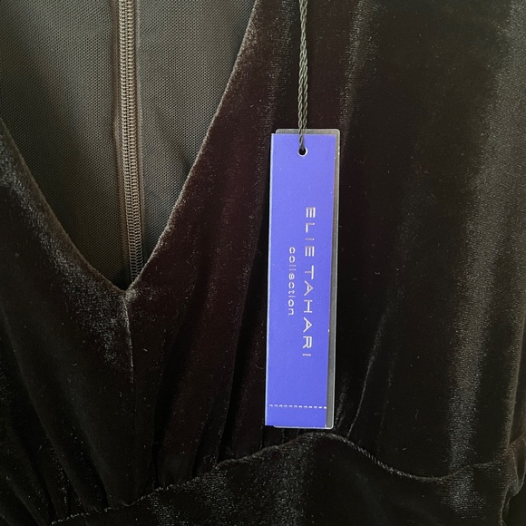 NWT Black Ruched Velvet Elie Tahari Dress - Picture 4 of 5